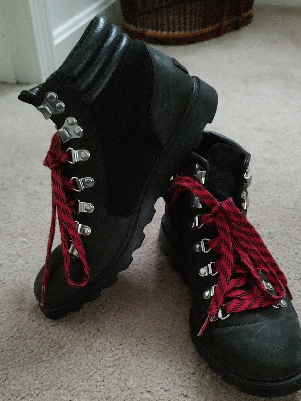 Black Hiking Boots with Red Plaid Laces